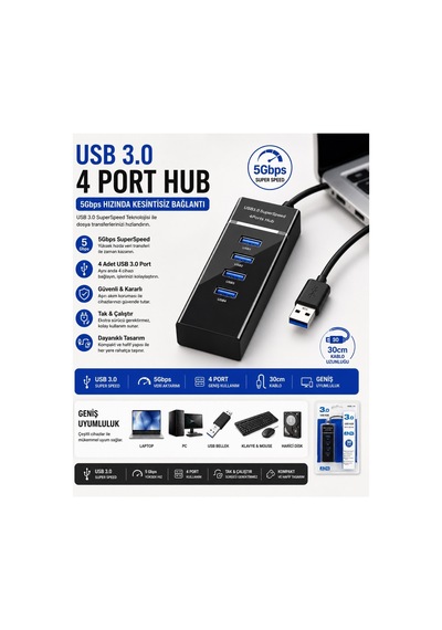 Yd-32 Usb Girişli Yüksek Hızlı 4 Port 3.0 Usb Hub Çoklayıcı Süper Hız 5gbps Çoklu Usb Port Çoğaltıcı Pc Laptop Şarj Notebook Uyumlu