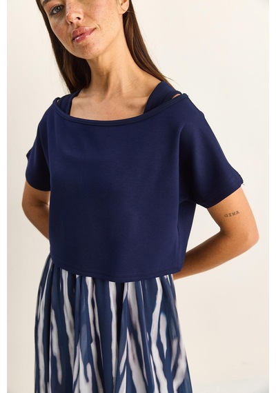 Shade Kadın Crop Tişört Detaylı Astarlı Askılı Şifon Midi Elbise 6135 60286113 - Lacivert Shade Kadın Crop Tişört Detaylı Astarlı Askılı Şifon Midi Elbise 6135 60286113 - Lacivert