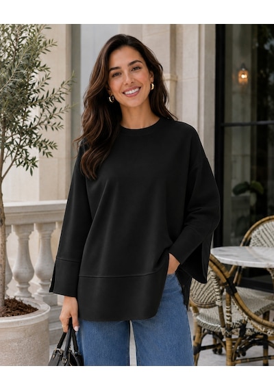 Unika Boutique Kadın Oversize Yırtmaçlı Uzun Kollu Salaş Bluz siyah