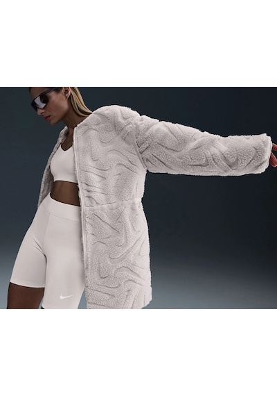 Nike Sportswear Cozy Long-haired All-over Swoosh Logo Lined Loose Full-zip Kadın Ceket-fv8025-104 Krem