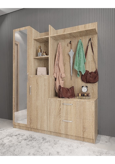 Çizgi Portmanto Vestiyer Ayakkabılık Meşe 180 cm