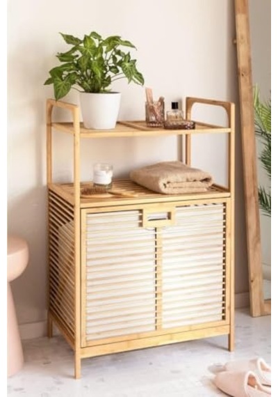 Bambu Xl Kirli Sepetli 2 Raflı Çok Amaçlı Banyo Düzenleyici Çamaşır Sepeti Organizer Db-0004 Diğer
