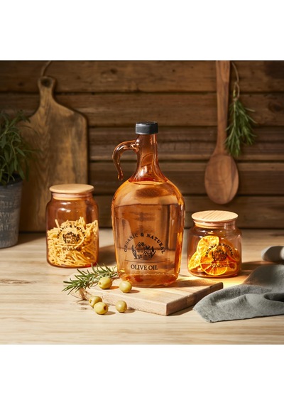 Selka Home 890 Ml Mary Ahşap Kapaklı Desenli Cam Kavanoz