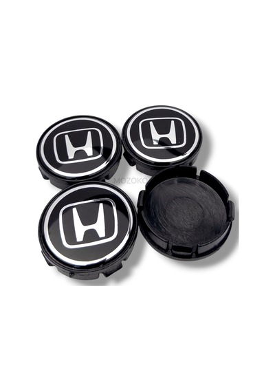 Honda Logolu 56 Mm Siyah Geçmeli Jant Göbeği Kapak Seti, 4 Adet Krom Görünümlü