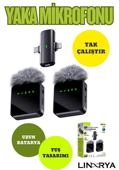 2ın1 Kablosuz Ikili Yaka Mikrofonu Android Kamera Apple Uyumlu iPhone Stüdyo Mikrofonu Ses Video Canlı Yayın