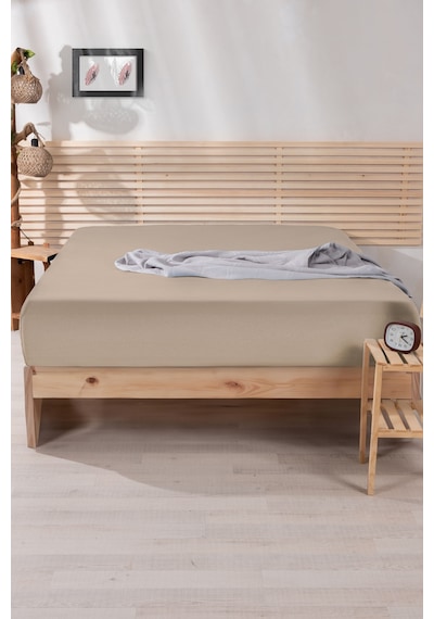 Nordqueen %100 Pamuk 160x200 Çift Kişilik Lastikli Çarşaf Bej