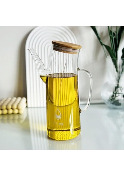 Bambu Kapklı Borosilikat Cam Yağlık &amp Sirkelik 1 Litre Isıya Dayanıklı &amp Sızdırmaz Tasarım Bamb Diğer