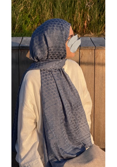 Qalortex Scarf Premium Pamuklu Jakar Şal-buz Mavi