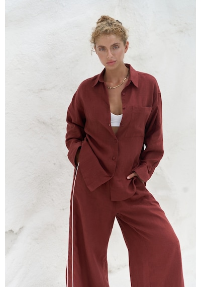 Mai Collection Mai Studios Co. Orchidea Oversize Kiremit Keten Gömlek Takım Kiremit