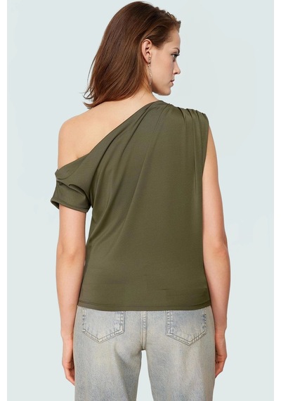 Frm Regular Kalıp Polyester Bluz Yazlık Şıklık Seçkin Malzeme Haki