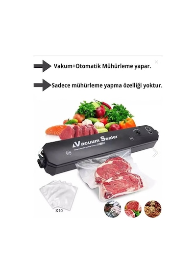 Vacuum Sealer Gıda Vakum Ve Mühürleme Makinesi 10 Plastik Poşet Hediyeli