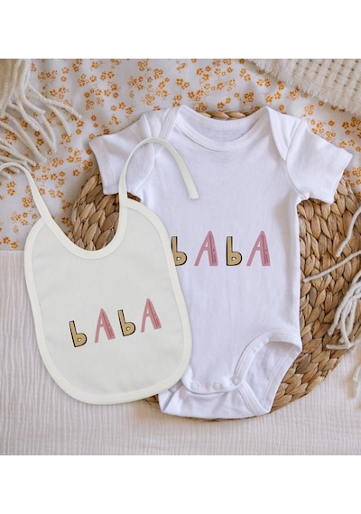 Bitmeyenkartus Bk Kids Baba Tasarımlı Bebek Body Zıbın Ve Mama Önlüğü Hediye Set (548582601) Çok Renkli