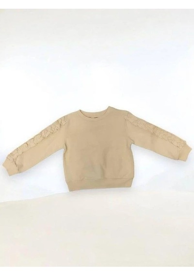 Kız Çocuk Kolları Fırfırlı Bluz-14909 Krem