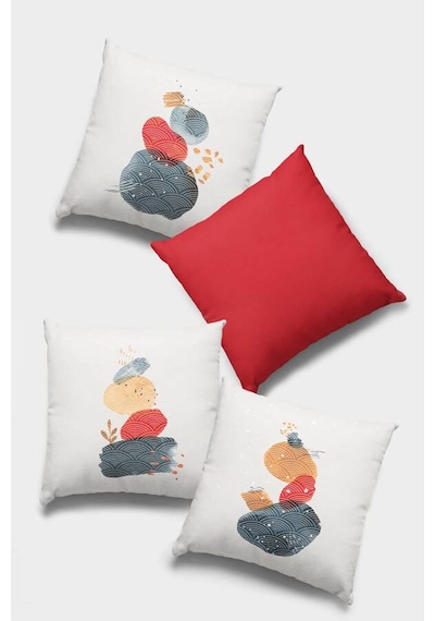 Kırmızı Modern Çift Taraflı 4'lü Set Kırlent Kılıfı 4kr045n11