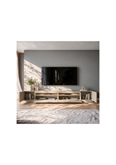 T008 Arya Işıklı Tv Sehpası Set - Traverten Traverten