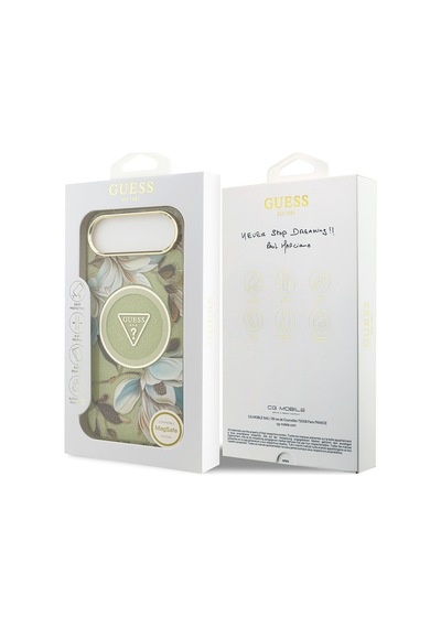 Apple Uyumlu iPhone 17 Air Kılıf Guess Lisanslı M-safeli Simli Çiçek Desenli Metal Kamera Çerçeveli Kapak Yeşil Yeşil