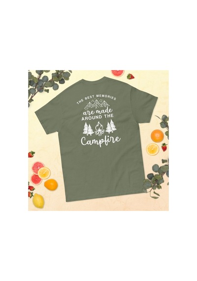 Wildstyle Best Memories Around The Campfire Kamp Ateşi Baskılı Unisex Pamuklu Tişört Haki