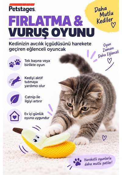 Petstages Dental Banana Kedi Nanesi İçeren Diş Temizleyici Muz Oyuncak