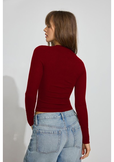 Madmext Bordo Bisiklet Yaka Slim Fit Kadın Body Mg2564 Bordo