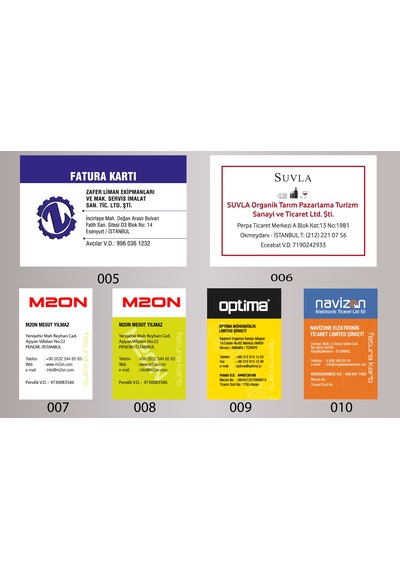 Fatura Kartı Pvc Plastik Kart Çift Taraflı Baskı 10 Adet