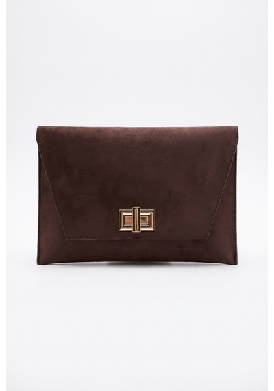 Maorı Kahverengi Süet Kadın Clutch Çanta