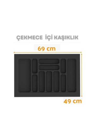 Çekmece İçi Kaşıklık Ve Kepçelik Düzenleyici Antrasit 69x49 Cm 62x40 Cm Kadar Kesilebilir Antrasit