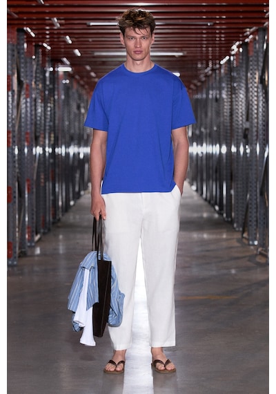 Grımelange Jett Erkek Oversize Fit %100 Organik Pamuk Kalın Dokulu Bisiklet Yakalı Koyu Mavi T-shirt