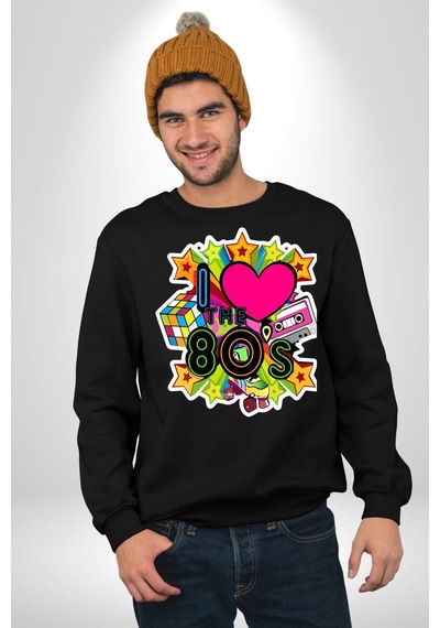80leri Seviyorum Kaset Ve Özel Hediye Unisex Siyah Sweatshirt Siyah