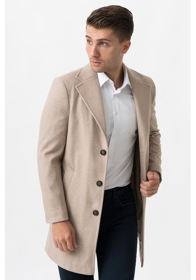 White Stone Ancona 4025-2 Düz Ceket Yaka Slim Fit Pamuklu Kaban K.Bej-K.Bej