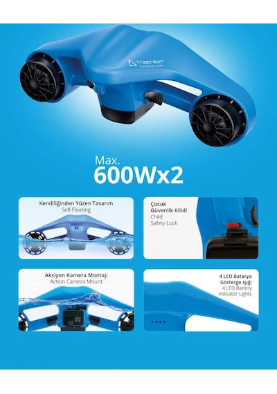 Triathlon T-249 Elektrikli Deniz Scooter 1200w Çift Motor Mavi