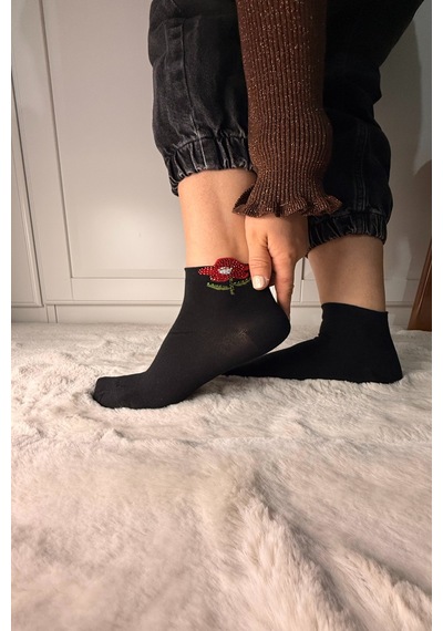 Ozzy Socks 3 Çift Kadın Taş Detaylı Dikişsiz & Takviyeli Patik Çorap Kahverengi