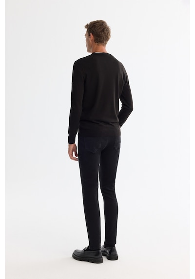 Avva Erkek Siyah Bisiklet Yaka Dokulu Regular Fit Triko Kazak E005110