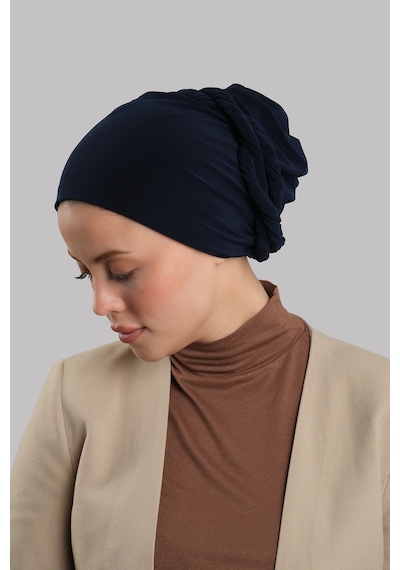 Hürrem Bone Lacivert Versa Kuyruklu Pratik Tesettür Bone Sandy Büzgülü 2515 02