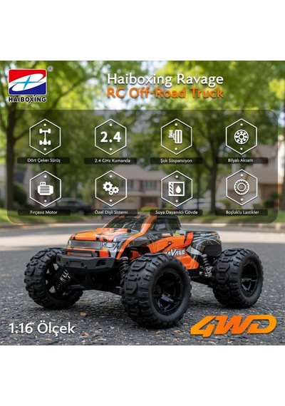 Haıboxıng Rc 1/16 Ravage 45+ Km/h Sürat Uzaktan Kumandalı Rc Model Araba Rtr Elektrikli 4wd Brushless Fırçasız Offroad Truck Turuncu
