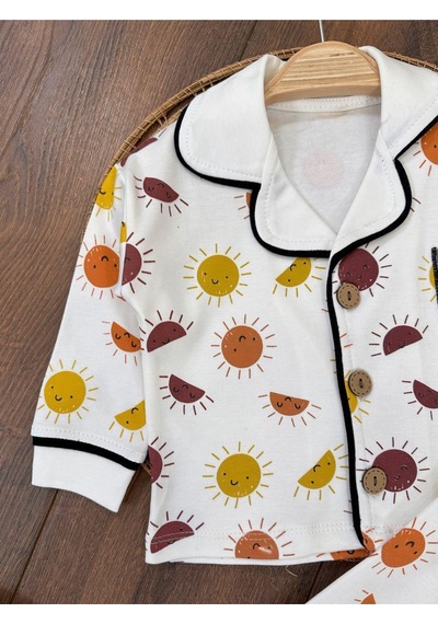 Ünisex Güneş Desenli Pijama Takımı 4bb2 Beyaz