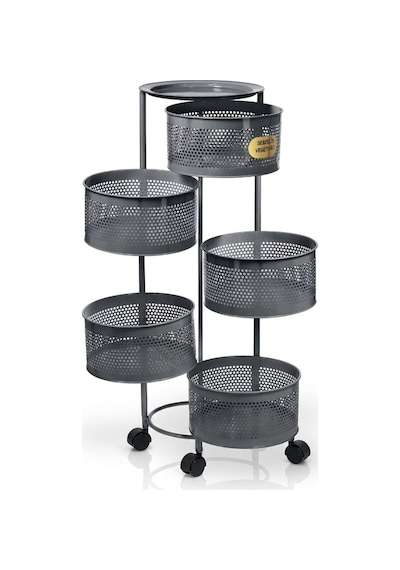 River World Tekerlekli Rengi Antrasit Açılabilen 5 Katlı Çok Amaçlı Metal Raf Mutfak, Balkon, Kiler Çok Renkli