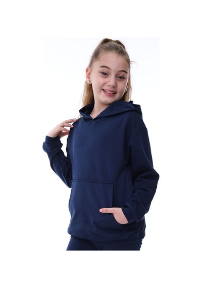 Zuzunga Basic Kapüşonlu Şardonlu Kanguru Cep Detaylı Çocuk Sweatshirt 3-10 Yaş Lacivert