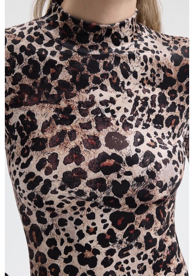 Lijuri Leopar Desenli Dik Yaka Leopar Elbise 2974 Leopar