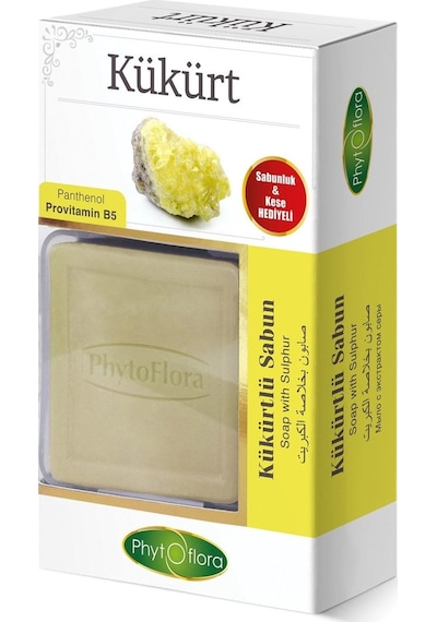 Phytoflora Kükürtlü Katı Bitkisel Sabun 125 G + Bitkisel Sabunluk + Kese