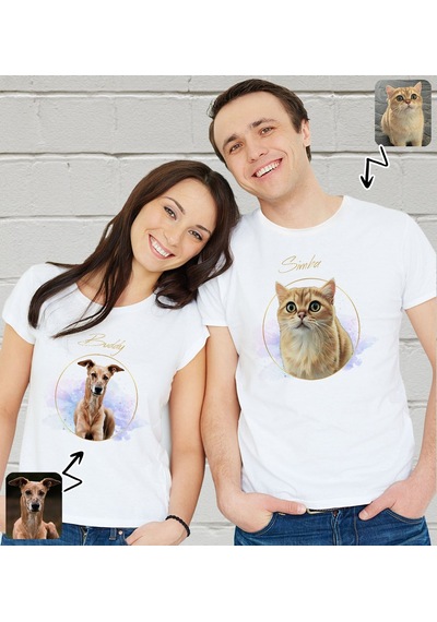 Bk Gift Kişiye Özel İki Evcil Hayvan Tasarımlı Beyaz Tişört-3, Sevgiliye Hediye, Arkadaşa Hediye, Trend T-shirt Kobitmeyencom33925 Bk Gift