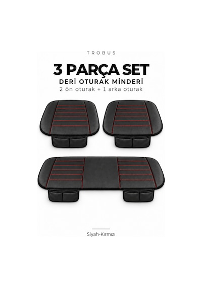 Audi A4 2001-2004 Çizgili Suni Deri 3'lü Minder Siyah Kırmızı
