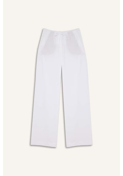 DeFacto Wide Leg Çift Cepli Yüksek Bel Geniş Paça Beyaz Palazzo Pantolon F2662AX25SMWT34