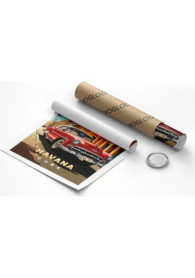 Çerçevesiz Poster Havana Sokaklarında Klasik Bir Araba