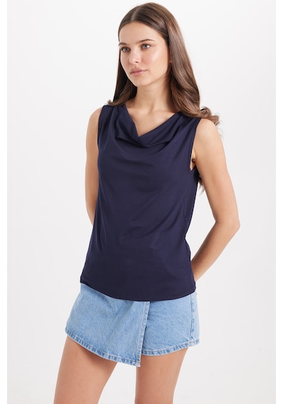 Tudors Kadın Oversize Geniş Kesim Kolsuz Degaje Yaka Lacivert Atlet-50705