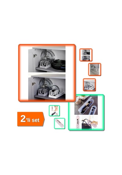 6 Bölmeli Tencere Kapak Rafı + Şeffaf Kapaklı Çanta İçi Diş Fırçası Saklama Kutusu - 2li Set A4u1h8 Belirtilmemiş
