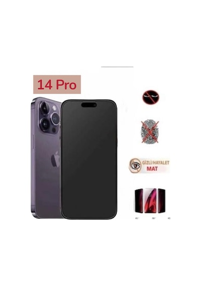 Apple  Uyumlu iPhone 14 Pro Mat Hayalet Ekran Gizli Privacy Tam Kaplayan Kırılmaz Cam Seramik Ekran Koruyucu