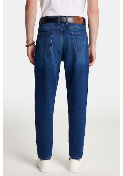 Tudors Erkek Relax Fit Geniş Kesim Boru Paça Denim Yıkamalı Taşlamalı Esnek Lacivert Jean Kot Pantolon-34089 Lacivert