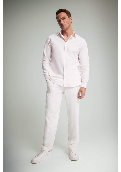 DeFacto Regular Fit Polo Yaka Keten Yazlık Uzun Kollu Gömlek E1729AX25SPPN185