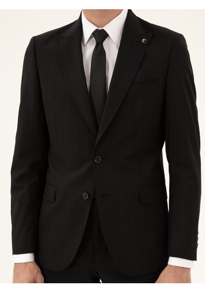 Cacharel Siyah Slim Fit Çizgili Yün Karışımlı Takım Elbise Cacharel Siyah Slim Fit Çizgili Yün Karışımlı Takım Elbise