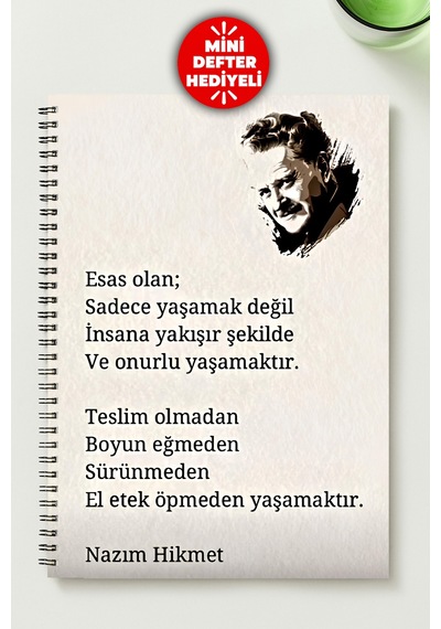 Nazım Hikmet A5 Metal Spiralli Çizgisiz Karton Kapak Nazım Hikmet Defter Çok Renkli